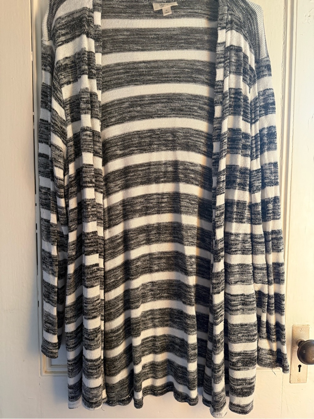 Style & Co. Black and White Striped Open-Front Cardigan